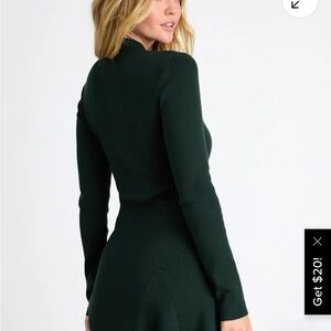 Lulu’s Adorable Intentions Emerald Mock Neck A-Line Mini Sweater Dress